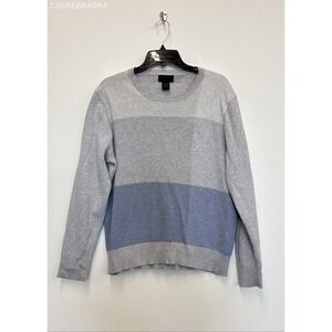 Magaschoni Blue/Gray Mens Striped Knitted‎ Cotton Crew Neck Pullover - Size M